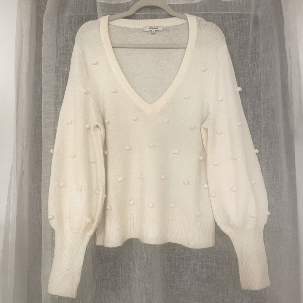 Madewell Vneck Sweater Pom Poms